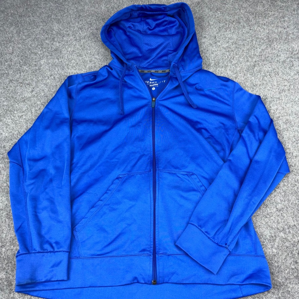 Nike Therma Fit Full Zip Hoodie Mens Large Blue Long Sleeve Athletic Fleece Logo